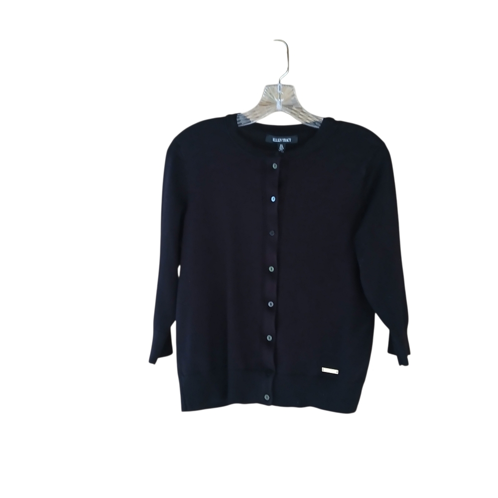 Ellen Tracy Black Crew Neck Cardigan Large